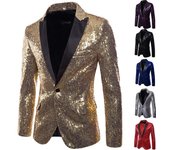 Traje de actuación con lentejuelas doradas para hombre: ideal para fiestas, discotecas y anfitriones. (Modelo: XZ28) L marrón