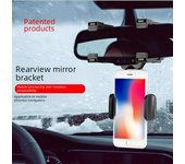 Soporte para teléfono con espejo retrovisor para coche - Soporte ajustable para móvil negro
