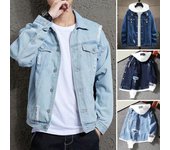Chaqueta informal con capucha y bolsillos de parche para hombre, abrigo de primavera con capucha, dos piezas, color a juego, de un solo pecho, holgada, de manga larga XL azul