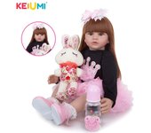 KEIUMI, Popular, muñecas Reborn de 60 cm para bebés, niñas, muñecas Reborn de silicona suave de princesa Real, muñecos de peluche para regalo, hermoso juguete de almohada 24 inch marrón