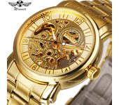 Reloj mecánico automático hueco de acero inoxidable personalizado para hombre WINNER oro