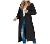 Gabardina de Color sólido con temperamento informal de otoño e invierno para mujer en la chaqueta larga S marrón