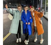 Otoño Invierno grueso mujer cálida Parka larga mujer Color sólido suelto globo grande bolsillo con capucha chaquetas prendas de vestir M naranja