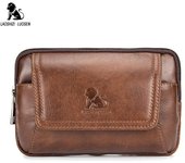 LAOSHIZI Riñonera de piel de vaca auténtica para hombre, riñonera para teléfono móvil, riñonera marrón
