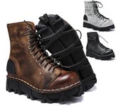 Botas vaqueras occidentales de cuero genuino para hombre, botas de motociclista tácticas de punta redonda con plataforma gótica punk y calavera hasta media pantorrilla para invierno 38