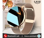 Reloj inteligente LIGE para mujer, con llamadas por Bluetooth, deportivo, resistente al agua, para Android e iOS silicone strap negro