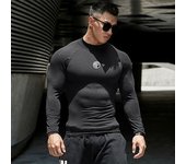 Muscleguys Estilo coreano Cuello alto Slim Fit Camisetas blancas Hombre fuerte Ropa de fitness de otoño M negro