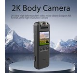 Cámara corporal 2K con grabación de audio y video, cámara corporal portátil, videocámara WiFi con 180 grados negro