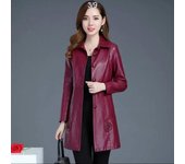 Chaqueta de cuero de longitud media para mujer, abrigo de otoño e invierno, cortavientos de cuero PU, prendas de vestir exteriores para mujer de talla grande 6XL XL