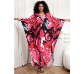 EDOLYNSA Túnica de mujer con flores rojas, caftán suelto, vestido de casa, ropa de salón, vestido de playa bohemio, vestido Moo Moo Wrap Q1289 One Size varios colores