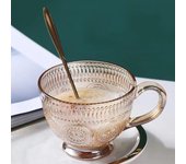 Taza de café de cristal de girasol con relieve Retro de estilo nórdico, taza para leche, taza para desayuno, gran capacidad, 1-2 uds disponibles