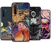 Funda para Realme 8 C3 C21Y C11 5 6 Pro 5i 7 7i X50 X2 X3 X7 Pro V3 XT Funda de TPU negra con estilo japonés Art Japan Soft Phone Cases Realme C3