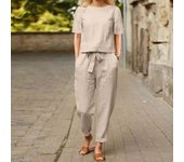 Verano Mujer Blusa de manga corta pantalones Harem conjuntos 2 uds chándal sólido conjuntos de dos piezas conjunto suelto Casual conjuntos a juego XS rojo