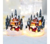 Decoraciones en miniatura para fiestas de Navidad, figuras de casa de pueblo navideñas, mesa de comedor luminosa para escritorio del hogar, manualidades de bricolaje, jardín de hadas 7X5CM