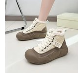 Botas de nieve deportivas de invierno nuevas para mujer 2024, zapatos de caña alta, zapatos de algodón de felpa, botas de exterior cálidas a prueba de frío y antideslizantes con suela gruesa y cordones 35 negro
