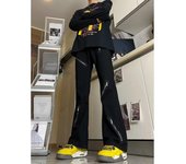 Pantalones vaqueros desgastados estilo americano para hombre, de otoño, holgados, de pierna recta, informales, de pierna ancha S negro