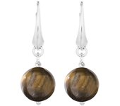 Lily-Crystal [R5987] - Boucles d'oreilles argent artisanales 'Mineralia' oeil de tigre argenté - 12 mm