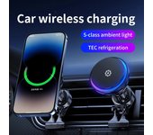 Cargador inalámbrico magnético para coche, soporte de teléfono con refrigeración, estación de carga rápida para iPhone 15, 14, 13, 12 Pro Max Mini negro