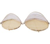 2 cestas de bambú resistentes a los insectos con cubierta de malla para servir alimentos, redondas, para carpas, antimoscas y platos. Round