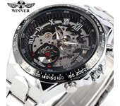 Reloj mecánico automático hueco de acero inoxidable personalizado para hombre WINNER
