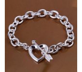 Pulseras de cadena con forma de corazón hueco para mujer, joyería de plata s925, estilo romántico, para bodas 20cm plata