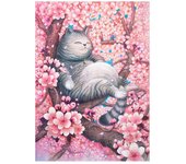 Precioso árbol de gato pintura de diamante viñetas de animales redondo taladro completo Nouveaute DIY 5D punto de cruz 20X30CM