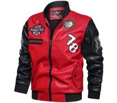 Chaqueta de cuero para hombre, chaqueta de invierno para hombre, chaquetas de piloto de bombardero de cuero sintético, abrigos de lana para hombre 4xl L rojo