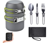 Juego de ollas para exteriores, utensilios de cocina portátiles para acampar para 1-2 personas con vajilla