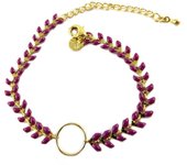 7bis [Q1446] - Bracelet artisanal 'Boho' violet doré (épi de blé) -  16 cm 6 mm