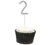 Apac Adorno para tarta de segundo cumpleaños con diamantes de imitación One Size plata