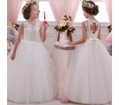 Vestido de niña de flores para niñas, vestido Formal de encaje para niñas, desfile de princesa, boda, fiesta de cumpleaños, vestidos blancos de dama de honor, longitud del té 170cm blanco