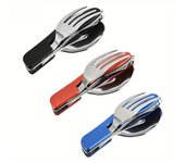 Tenedor y cuchillo portátiles para acampar al aire libre, vajilla y herramientas de acero inoxidable, cuchara y tenedor plegables multifunción, juegos de viaje. negro