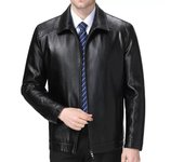 Chaqueta de cuero genuino para hombres, chaqueta de piel de oveja para papá de mediana edad y mayor, chaqueta de cuero casual para hombres de otoño e invierno 170