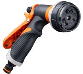 Boquilla de manguera de jardín, 8 patrones de pulverización, lavadora de coche de alta presión, chorro/ventilador/enjuague/pulverizador manual de niebla EU Type naranja
