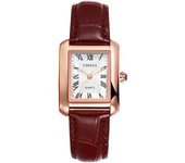 Reloj de pareja cuadrado Roma Pantalla analógica Correa de cuero Reloj de cuarzo resistente al agua Reloj de moda Marrón Regalo para pareja de mujeres - Novio, Novia,