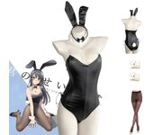 Anime Seishun Buta Yarou wa chica conejito Senpai no Yume wo Minai disfraz Cosplay para niñas Sexy lindo conejo de imitación de cuero Halloween M como se muestra de