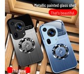Estuche de vidrio líquido con veta de madera y cabeza de dragón de lujo para Huawei P70. Huawei P60