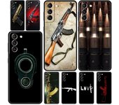 Funda de teléfono con balas de pistola AK47 para Samsung Galaxy S23 Ultra S22 S21 S20 FE 5G S10 S10E S9 S8 Plus Note 20, carcasa negra suave S22 Ultra 5G