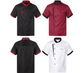Abrigo de Chef de manga corta Unisex para hombre y mujer, chaqueta de cocinero con botones transpirables, uniforme de cocina para restaurante, cantina y panadería M rojo