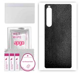 apgo Protective Skin Sticker for the back compatible with Sony Xperia 10 V, Wrap Film, Foil, Vinyl - Pattern Black Leather