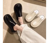 Zapatillas de mujer de suela gruesa de moda, zapatos de primavera y verano, nuevas zapatillas Baotou retro, para uso exterior, informales, con punta redonda, chanclas 35 beige