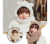 Gorro de oso de otoño e invierno, bufanda para montar en uno, bufanda de Cachemira de tres piezas, gorro cálido para niños One Size blanco