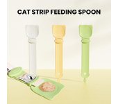 Alimentador de tiras para gatos, cuchara limpia, fácil de apretar con ranura para tarjeta, previene el desperdicio de barras de golosinas para gatos, exprimidor, dispensador de cereales naranja