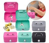 Caja de seguridad para dinero con cerradura y llave, caja de efectivo de metal, alcancía portátil, minicolección de monedas, caja de almacenamiento pequeña para adultos y niños color rosa