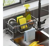 Soporte de esponja para grifo, organizador para fregadero de cocina sobre el grifo, estante de drenaje para grifo colgante, organizador para fregadero con estante para paños de cocina, 1 ud. negro