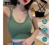 Sujetador push up con tirantes en la espalda y escote en forma de cruz para mujer, ropa interior para fitness, chaleco de yoga sin aro de acero, ropa interior para estudiantes One Size caqui
