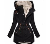 Chaqueta de algodón con capucha, manga larga, cálida y ajustada, con cremallera, para invierno, para mujer L negro