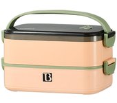 Fiambrera desmontable de 1,4 L, caja Bento portátil de acero inoxidable 304 de doble capa y 3 compartimentos No color rosa