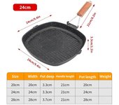 Sartén para carne, parrilla portátil antiadherente de hierro fundido, plancha cuadrada profunda con asas de madera plegables.