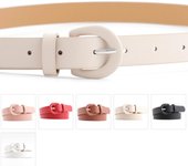 Cinturón fino ligero de lujo para mujer, cinturón elástico Vintage de cuero PU, fino, ajustable, para abrigo blanco